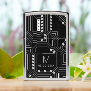 Retro Black White Techno Computer Circuit Board Zippo Lighter