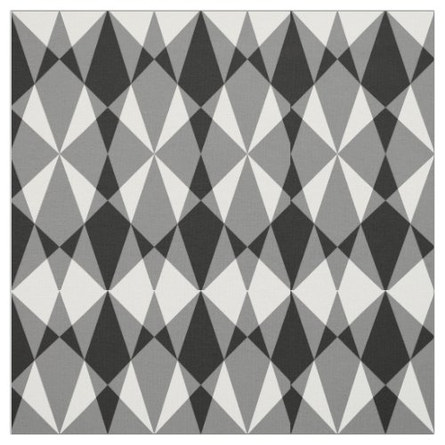 Retro Black White Triangle Diamond Squares Pattern Fabric