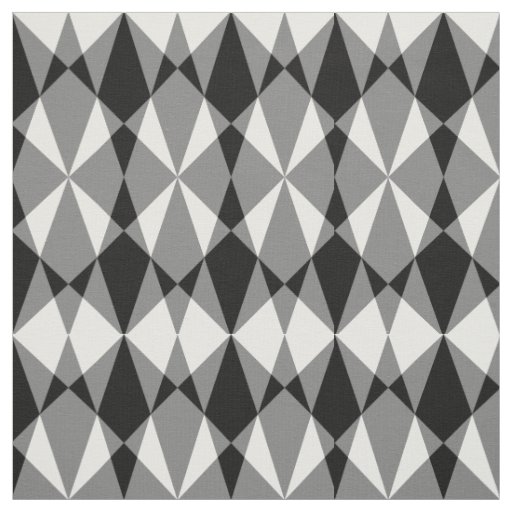 Retro Black White Triangle Diamond Squares Pattern Fabric