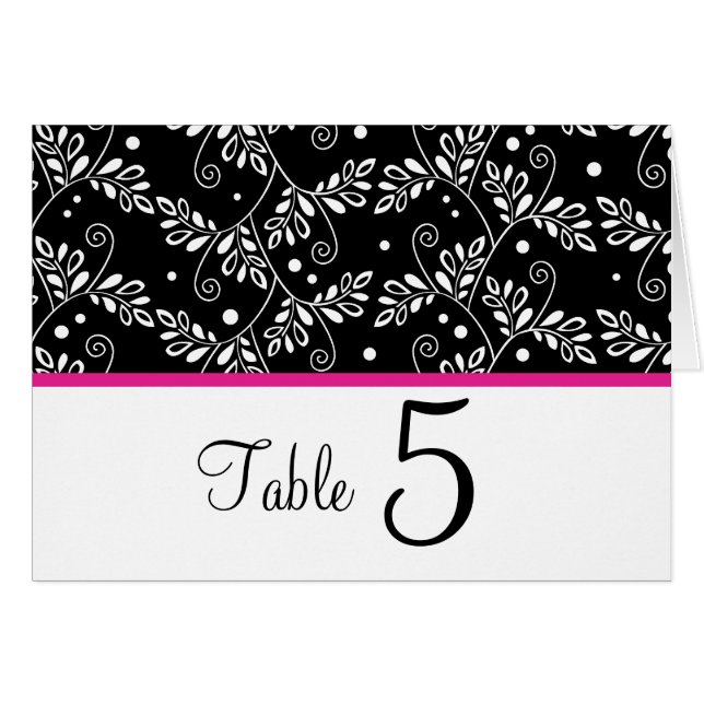 Retro Black White Vine Floral Wedding Table Number (Front Horizontal)