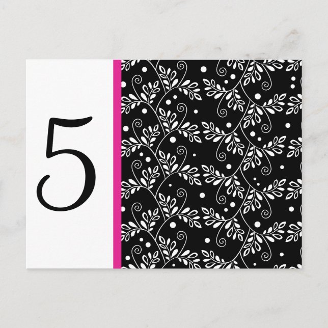 Retro Black White Vine Floral Wedding Table Number (Front)
