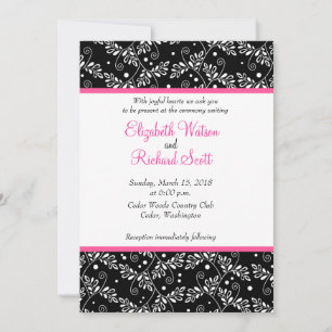 Retro Black White Vines Floral Wedding Invitation