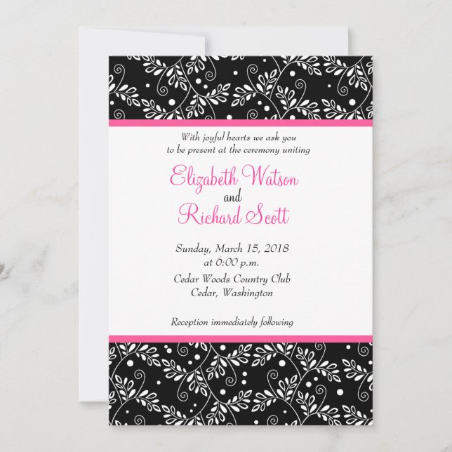 Retro Black White Vines Floral Wedding Invitation (Front)