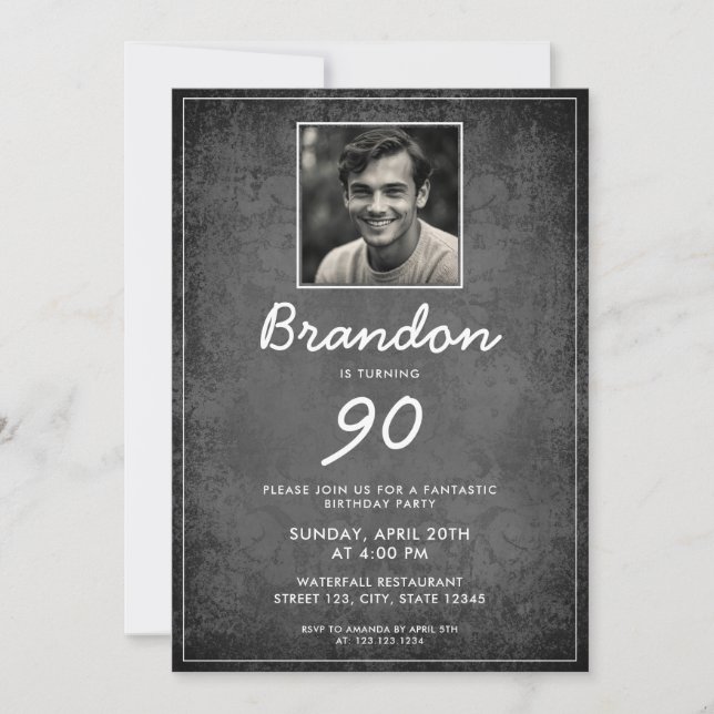Retro Black & White Vintage 90th Birthday Invitation (Front)