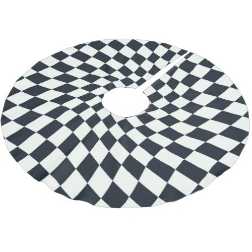 Retro Black White Warped Checks Checkered Dorm   Brushed Polyester Tree Skirt