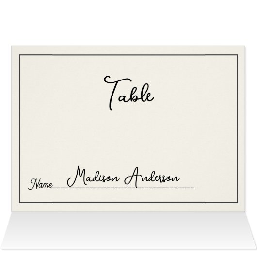 Retro Black White Wedding Place Card (Inside Horizontal (Top))