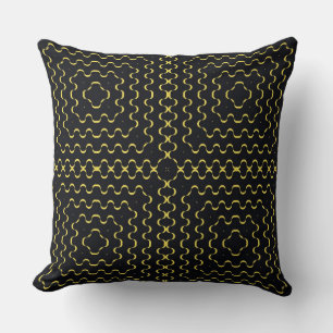 Retro Black Yellow Squares Pattern Throw Pillow