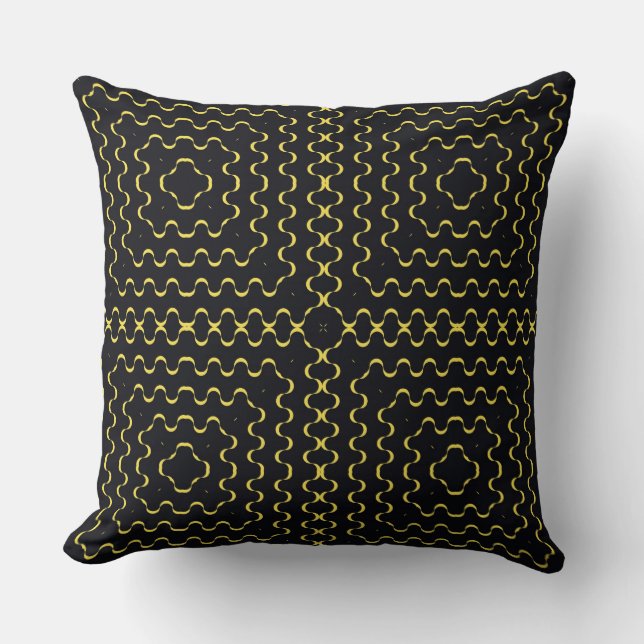 Retro Black Yellow Squares Pattern Throw Pillow (Front)