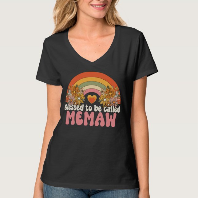 Retro Blessed To Be Called Memaw Rainbow Groovy Bo T-Shirt (Front)