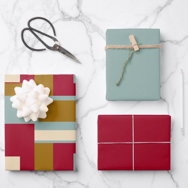 Retro Block Design 3 Wrapping Paper Sheets (Front)