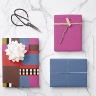 Retro Block Design 6 Wrapping Paper Sheets