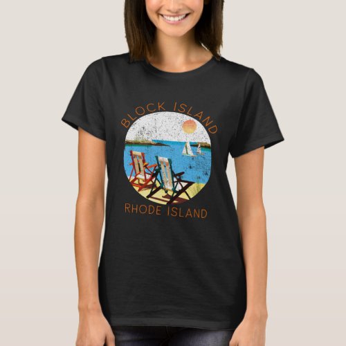Retro Block Island Souvenir  Vintage beach Vacatio T_Shirt