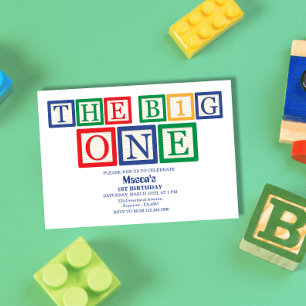 Retro Block Letters The Big One First Birthday Invitation