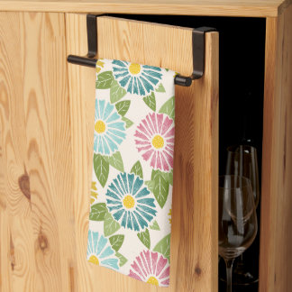 Retro Block Print Daisies Kitchen Towel