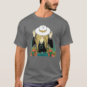 Retro Blonde Cowgirl Punchy Cowhide Turquoise West T-Shirt