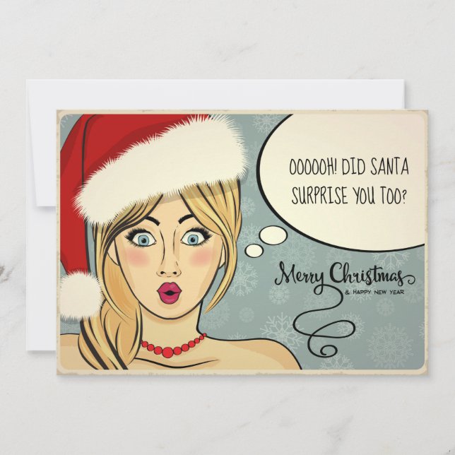 Retro Blonde in Santa Hat Humor ID558 Holiday Card (Front)