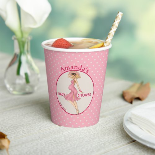 Retro Blonde Mom 2 Baby Shower Party Paper Cups
