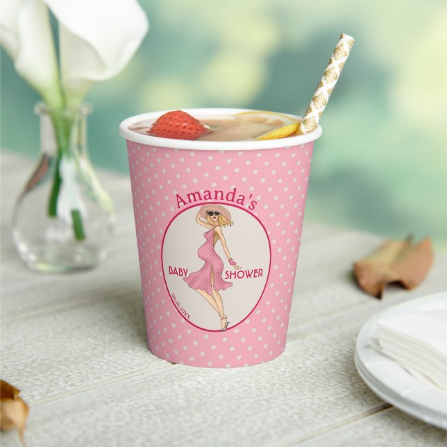 Retro Blonde Mom 2 Baby Shower Party Paper Cups (Insitu)
