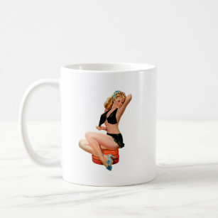 Retro Blonde pin-up girl in black mini skirt  Coffee Mug