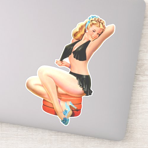 Retro Blonde pin_up girl in black mini skirt Sticker