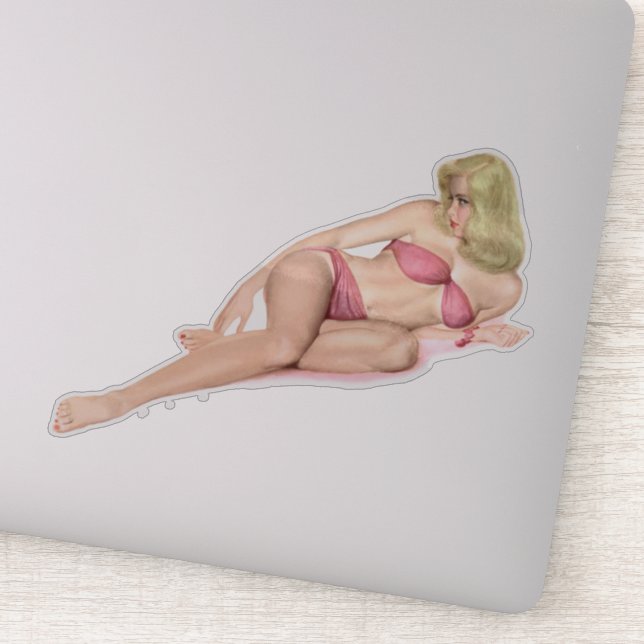 Retro Blonde Pin-up Girl in Pink Swimming Suit  Sticker (Detail)