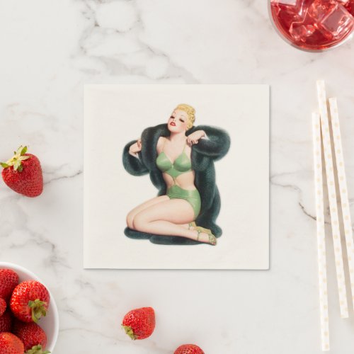 Retro Blonde Pin_up in Green Swimsuit Napkins