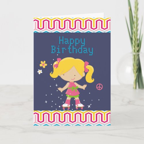 Retro Blonde Roller Skating Birthday Card