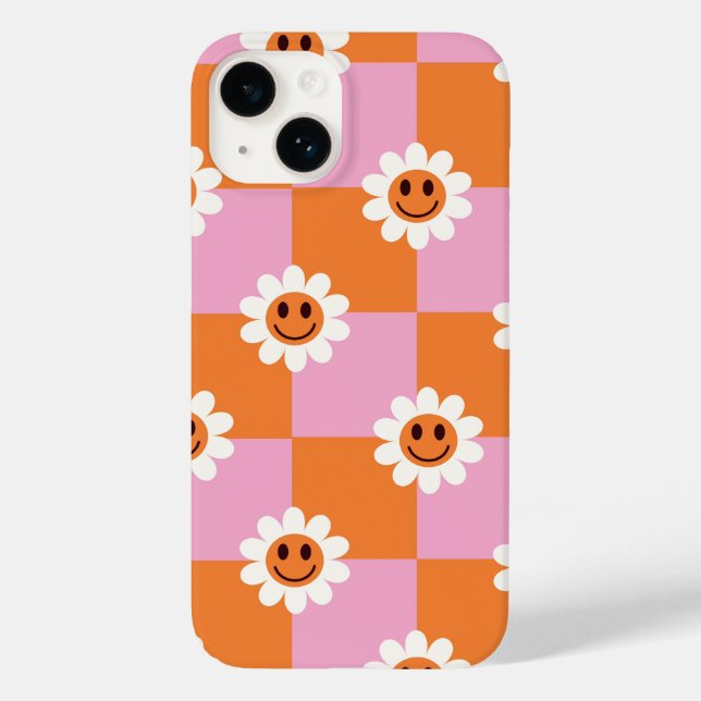 "Retro Bloom – A Checkered Twist on Happiness" Case-Mate iPhone Case (Back)
