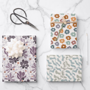 Retro Bloom Delight Wrapping Paper Sheets