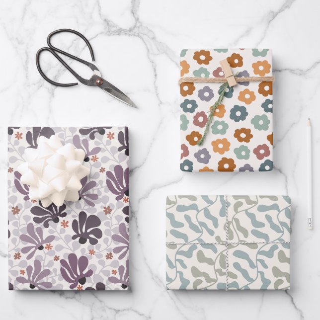 Retro Bloom Delight Wrapping Paper Sheets (Front)