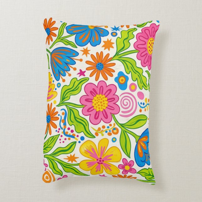Retro Bloom Floral Accent Pillow (Back(Vertical))