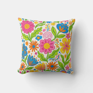 Retro Bloom Floral  Throw Pillow