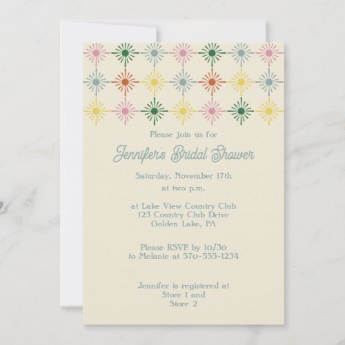 Retro Bloom Geometric Floral Print Bridal Shower Invitation