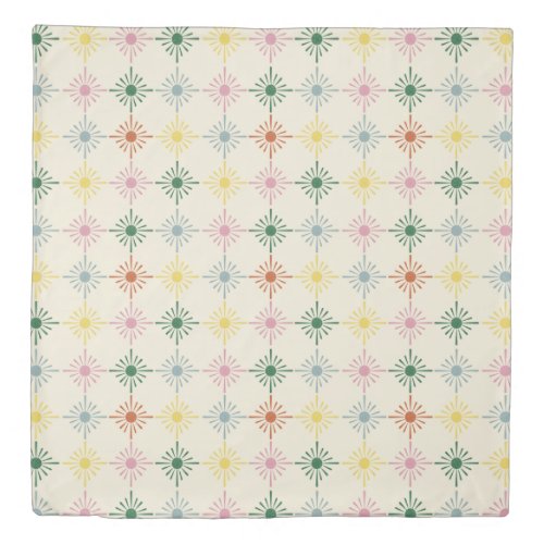 Retro Bloom Geometric Floral Print Patterned Duvet Cover