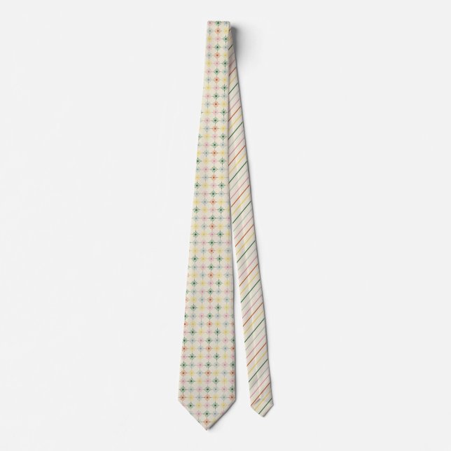 Retro Bloom Geometric Floral Print Patterned Neck Tie (Front)