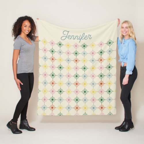 Retro Bloom Geometric Floral Print Personalized Fleece Blanket
