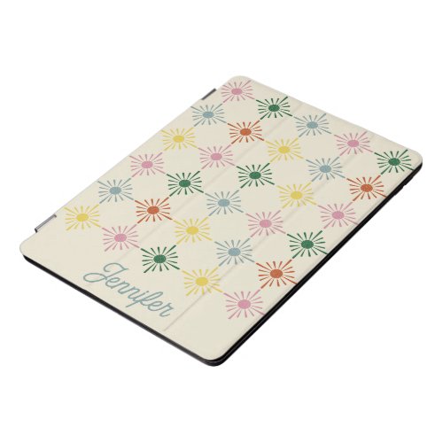 Retro Bloom Geometric Floral Print Personalized iPad Pro Cover