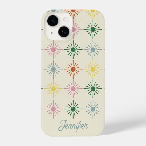 Retro Bloom Geometric Floral Print Personalized iPhone 14 Case