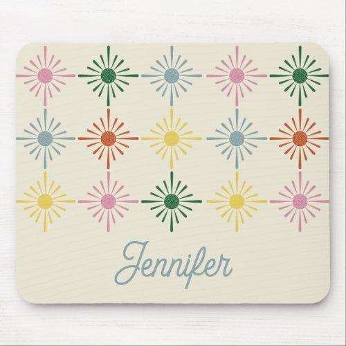 Retro Bloom Geometric Floral Print Personalized Mouse Pad