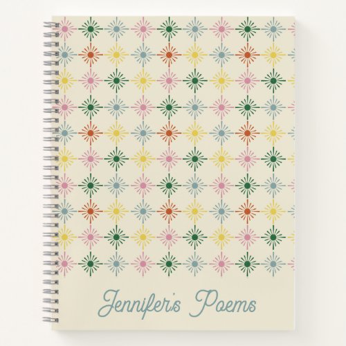 Retro Bloom Geometric Floral Print Personalized Notebook