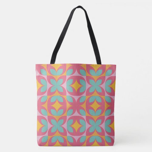 Retro Bloom Mosaic Tote Bag