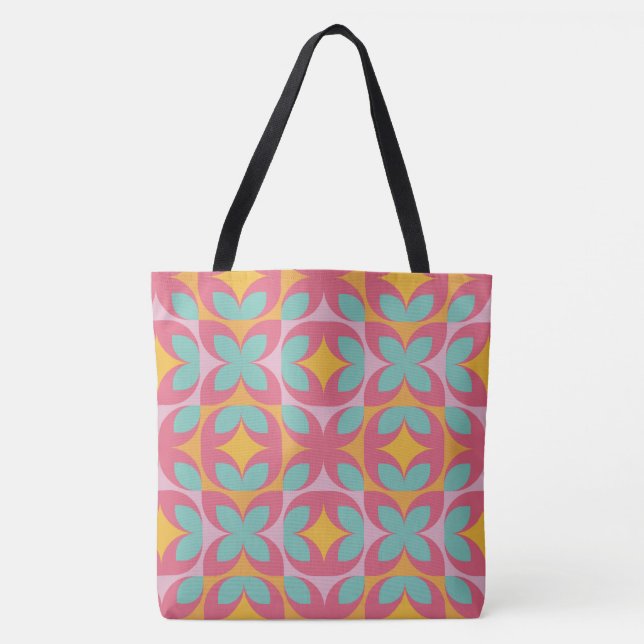 Retro Bloom Mosaic Tote Bag (Front)