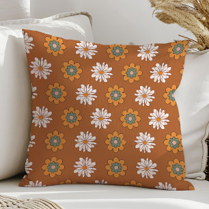 Retro Bloom Pillow Brown Green Cozy Accent