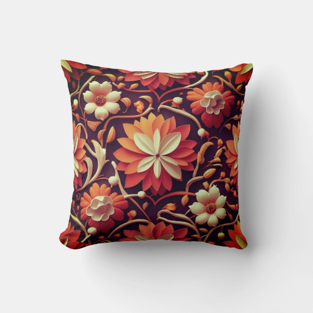 "Retro Bloom - Seamless Floral Pattern  Throw Pillow (Front)
