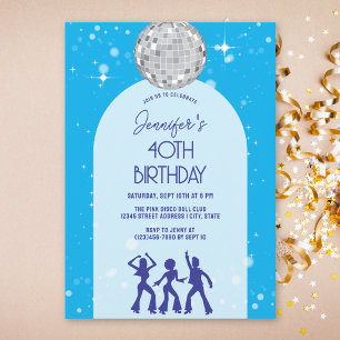 Retro Blue 70s 80s Disco Party Birthday Invitation