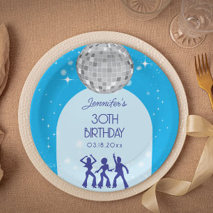 Retro Blue 70s 80s Disco Party Birthday Party Paper Plates