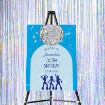 Retro Blue 70s 80s Disco Party Birthday Welcome
