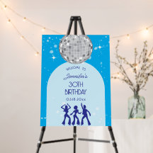 Retro Blue 70s 80s Disco Party Birthday Welcome