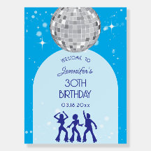 Retro Blue 70s 80s Disco Party Birthday Welcome