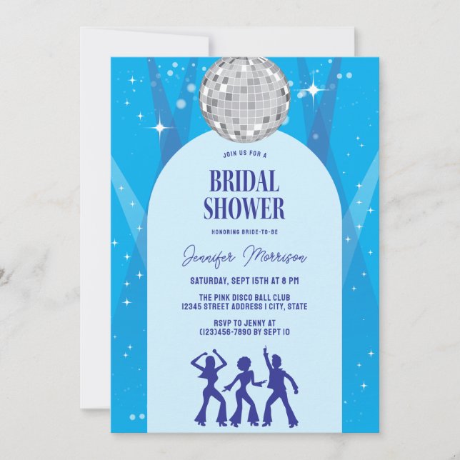 Retro Blue 70s Disco Dancing Queen Bridal Shower Invitation (Front)